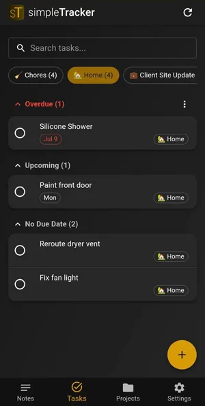 Tasks page filtered by project